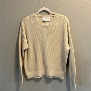 Selected Femme Cream Ribbed Chunky Knit Cotton Fisherman Crew Neck Sweater